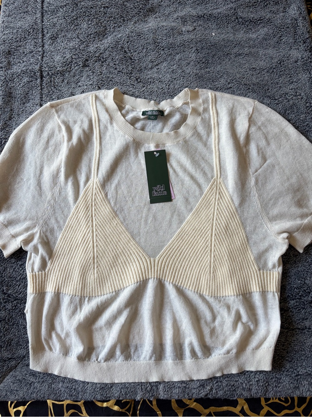 wild fable Ivory Layered Knit Crop Top